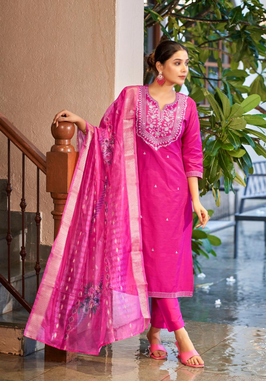 Fiza Vol 1 By Mystic 9 Silk Embroidery Kurti With Bottom Dupatta Wholesale Shop In Surat
